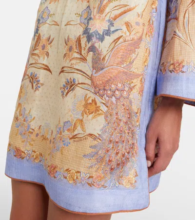 Zimmermann Womens Biscuit Scarf Floral Indra Floral-print Linen Tunic Mini Dress Xs In Multi