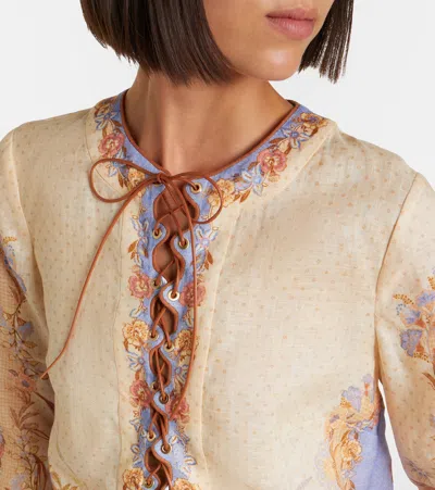 Zimmermann Womens Biscuit Scarf Floral Indra Floral-print Linen Tunic Mini Dress Xs In Multi