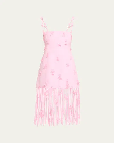 Simkhai Juliana Embellished Fringed Linen-blend Midi Dress In Pink