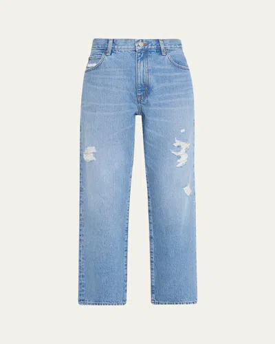 Frame The Loose Distressed Mid-rise Straight-leg Jeans In Blue