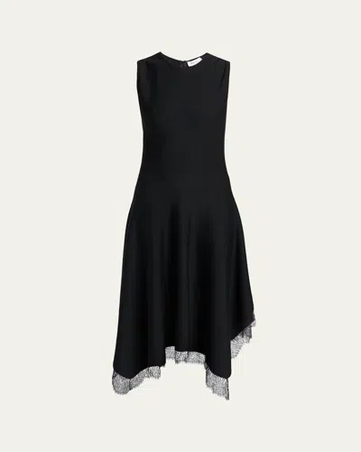 Alexander Mcqueen Lace-trim Asymmetric Dress In Black