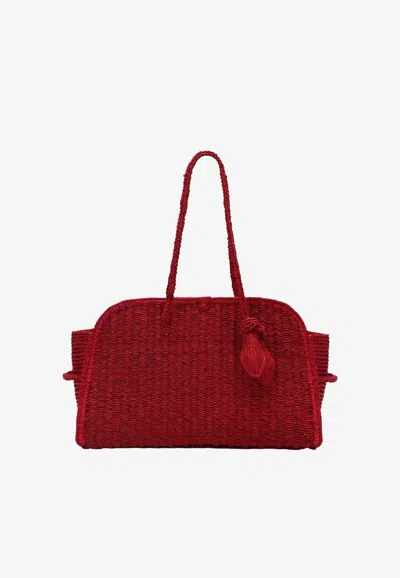 Jacquemus Medium Le Turismo Raffia Shoulder Bag In Burgundy