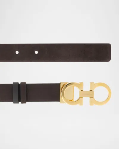 Ferragamo Reversible Hooks Leather Belt Smooth Finish In Brown