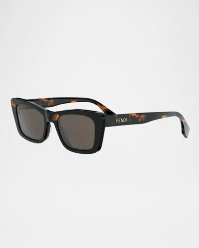 Fendi Lettering Acetate Rectangular Sunglasses In Black