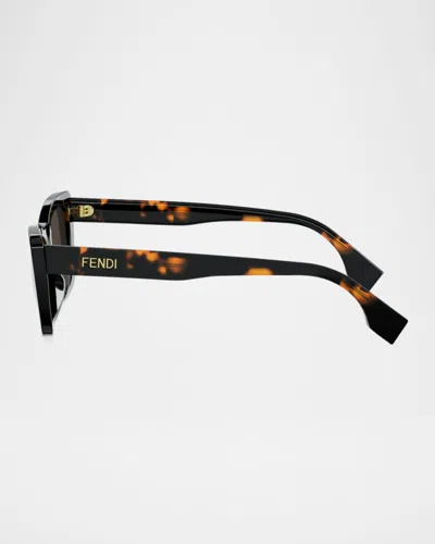 Fendi Lettering Acetate Rectangular Sunglasses In Black