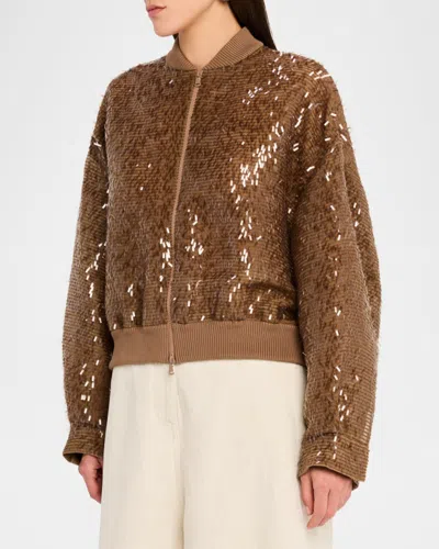 Brunello Cucinelli Sequined Silk Bomber Jacket In Multi