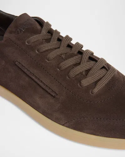 Zegna Suede Low Profile Sneakers Rubber Sole In Multi