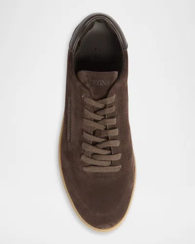 Zegna Suede Low Profile Sneakers Rubber Sole In Multi