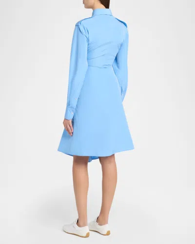 Alexander Mcqueen Mcqueen Long Sleeve Gathered Cotton Blend Shirtdress In Blue