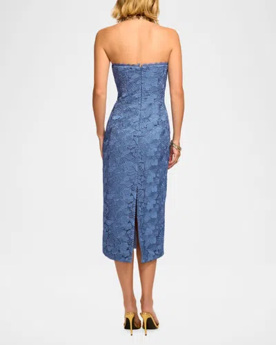 Ramy Brook Tessa Metallic Floral Strapless Lace Sheath Cocktail Dress In Blue