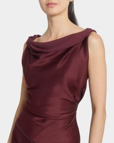 Victoria Beckham Asymmetric Draped Sleeveless Satin Midi Dress In Burgundy