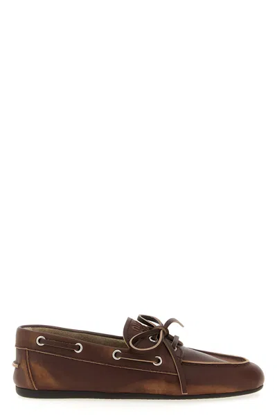 Miu Miu Burnt Brown Moccasin In Vintage Effect Leather In Brown