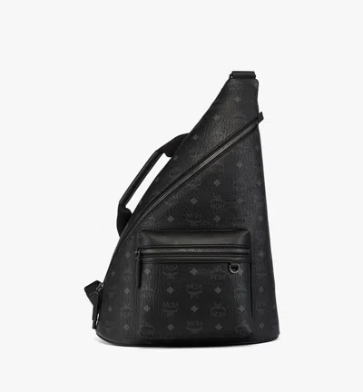 Mcm Aren Sling Printed Canvas Backpack In Black