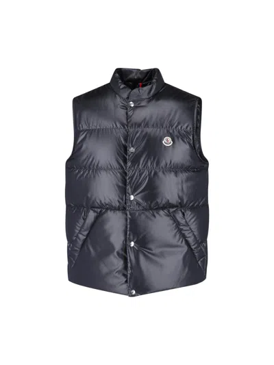 Moncler Restigo Quilted Vest With Logo Patch In Blue