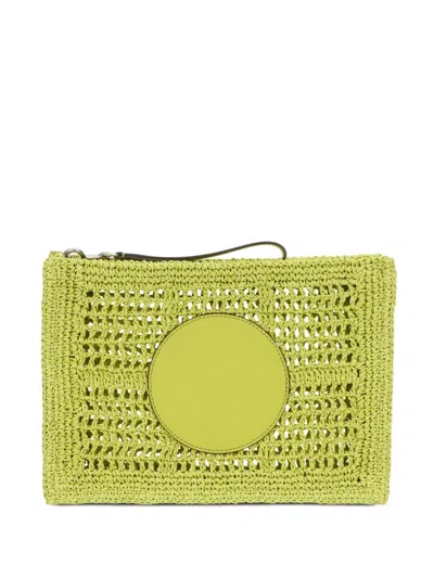 Tory Burch Hand Crocheted Raffia Rectangular Clutch Pouch In Green