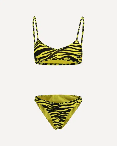 Attico Zebra Bikini Set In Black & Yellow