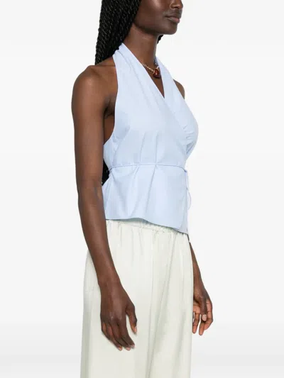 St Agni Organic Cotton-poplin Wrap Top In Blue