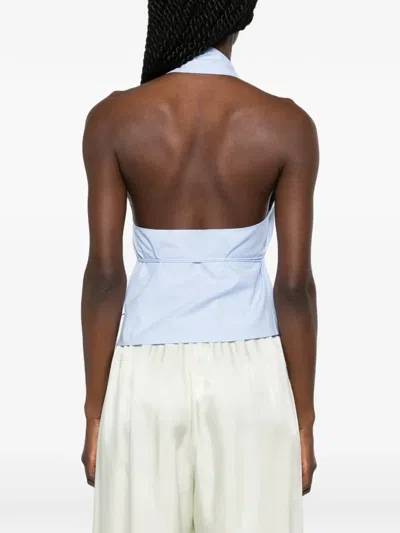 St Agni Organic Cotton-poplin Wrap Top In Blue