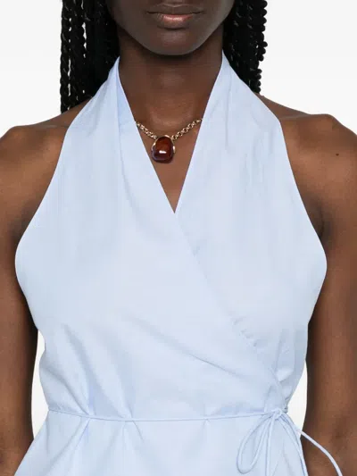St Agni Organic Cotton-poplin Wrap Top In Blue