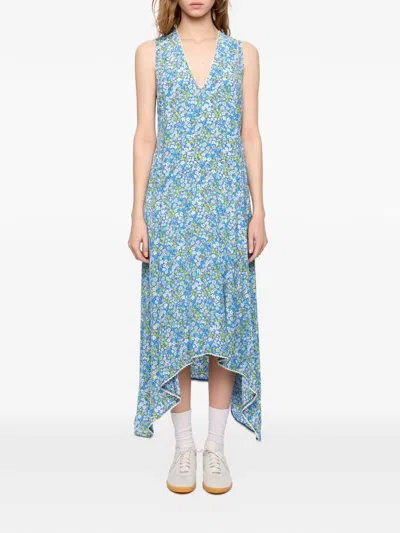 Zadig & Voltaire Womens Pear Rerol Floral-print Woven Midi Dress Xs In Blue
