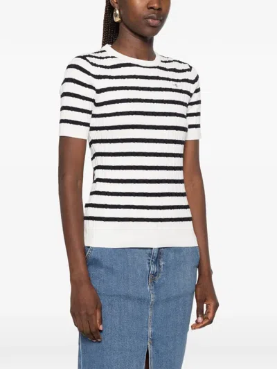 Gant Horizontal-stripe Cable-knit T-shirt In Multi