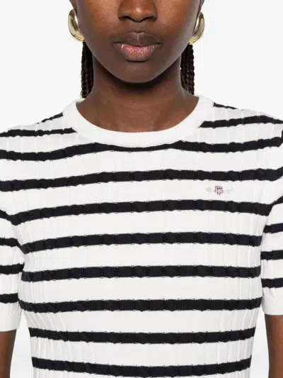 Gant Horizontal-stripe Cable-knit T-shirt In Multi