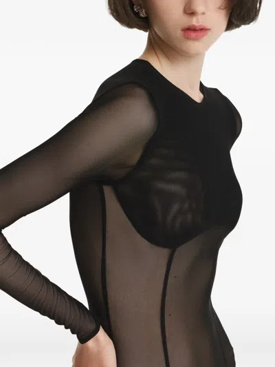 2310 Studio Sheer Panelled Bodysuit In Black