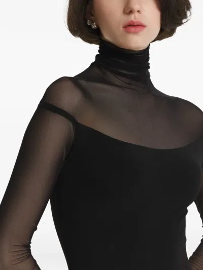 2310 Studio Mesh-panel Long-sleeve Bodysuit In Black