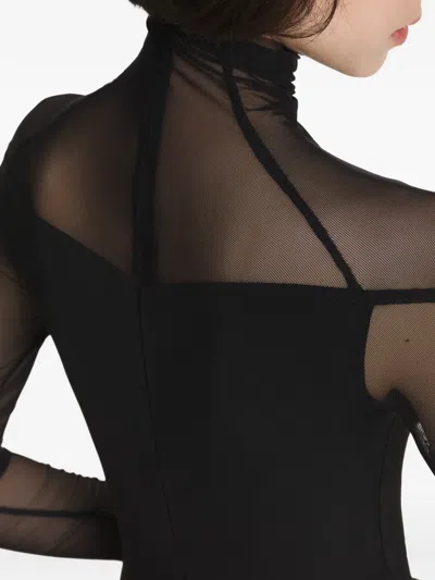 2310 Studio Mesh-panel Long-sleeve Bodysuit In Black