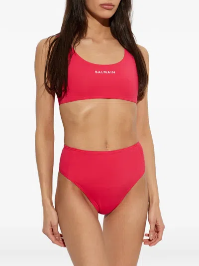 Balmain Logo-print Bikini In Red