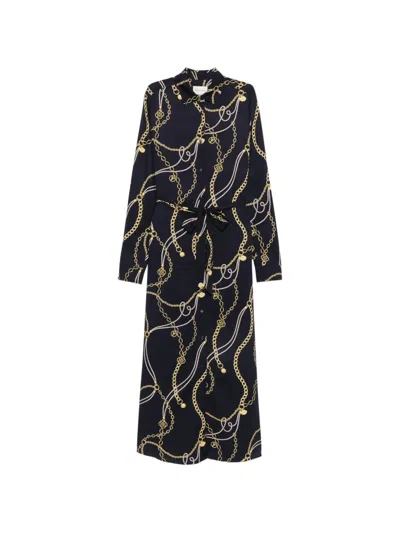Gant Chain-print Belted Shirt Midi Dress In Blue