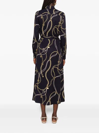 Gant Chain-print Belted Shirt Midi Dress In Blue