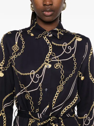 Gant Chain-print Belted Shirt Midi Dress In Blue
