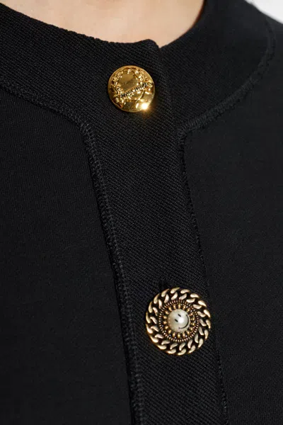 Moschino Black Solid Round Neck Cardigan In Black