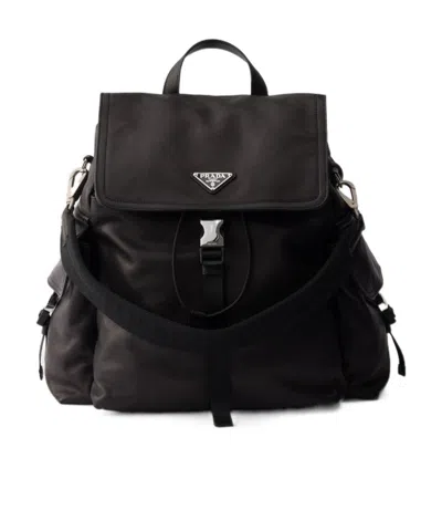 Prada Explore Re-nylon And Leather Backpack In Black