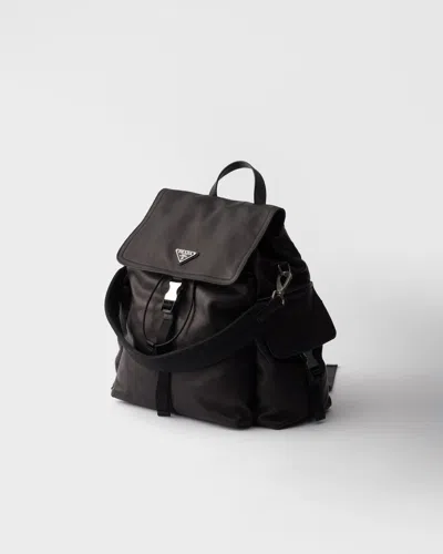 Prada Explore Re-nylon And Leather Backpack In Black