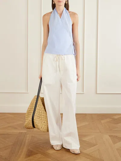 St Agni Organic Cotton-poplin Wrap Top In Blue