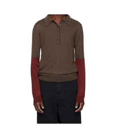 Entire Studios Brown Split Sleeve Polo In Brown