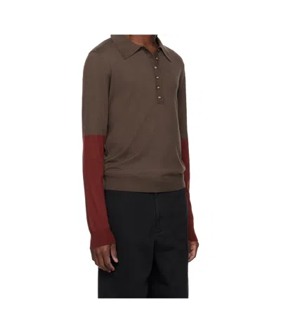 Entire Studios Brown Split Sleeve Polo In Brown