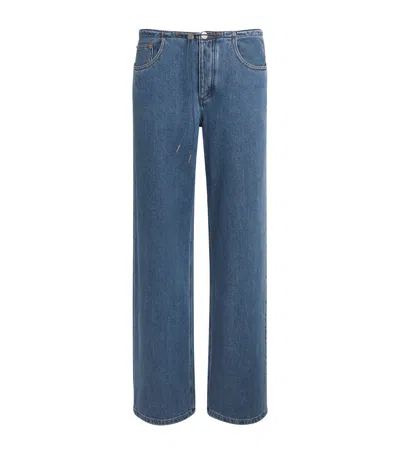 Still Here Drawstring Sport Wide-leg Jeans In Blue