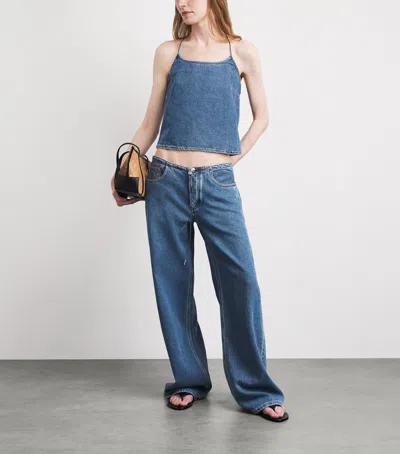 Still Here Drawstring Sport Wide-leg Jeans In Blue