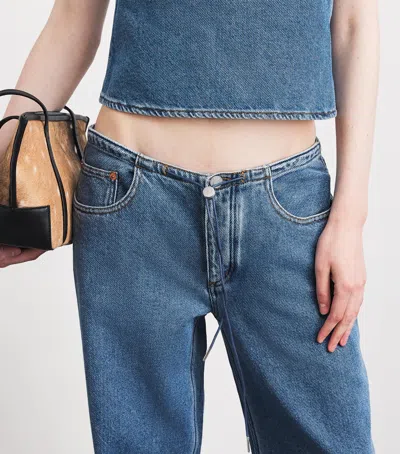 Still Here Drawstring Sport Wide-leg Jeans In Blue