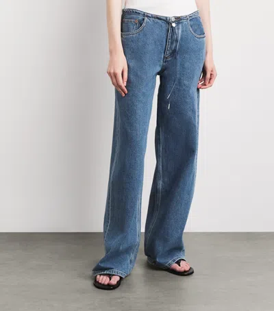 Still Here Drawstring Sport Wide-leg Jeans In Blue