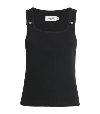 Still Here Stretch-cotton Snap Tank Top In Black