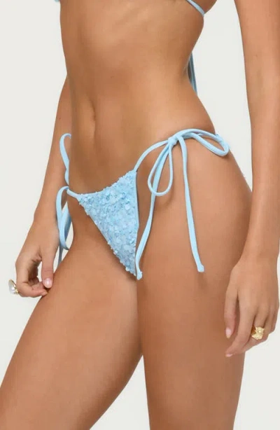 Edikted Grace Sequin Side Tie Bikini Bottoms In Blue
