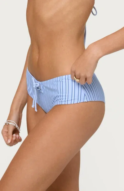 Edikted Blonca Stripe Boyshort Bikini Bottoms In Blue