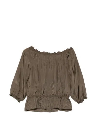 Aspesi Ruffled Button Blouse In Animal Print