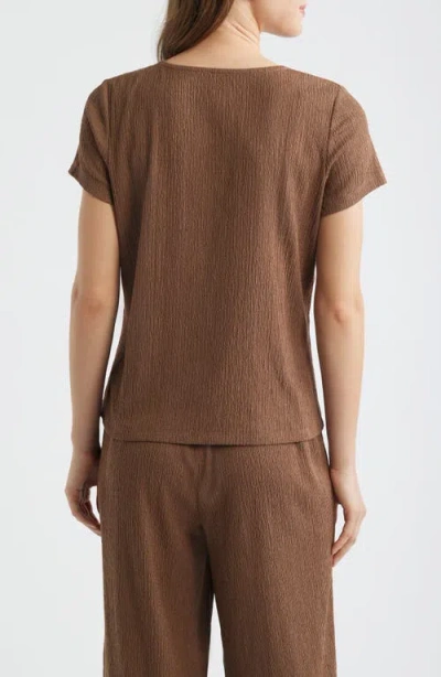 Ak Anne Klein Texture Front Button Top In Brown