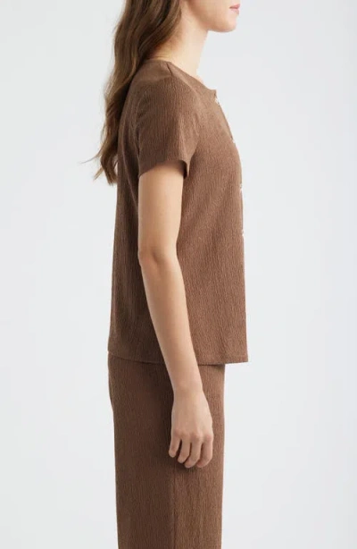 Ak Anne Klein Texture Front Button Top In Brown