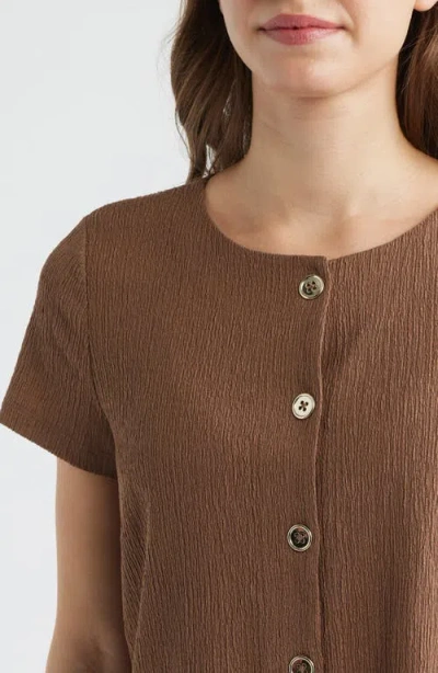 Ak Anne Klein Texture Front Button Top In Brown